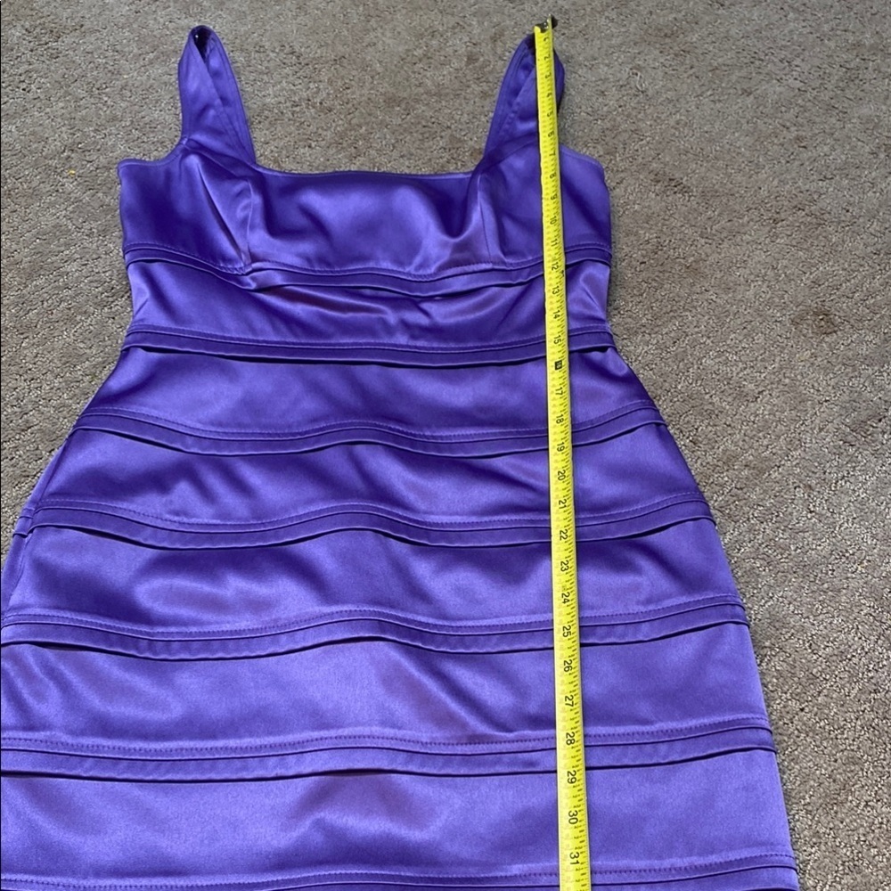 Purple Bodycon Satin Midi Dress with Square Neckline Sexy Bridesmaid Elegant - Picture 8 of 14